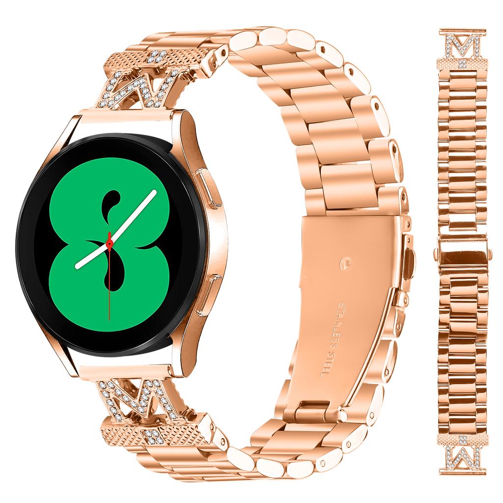 For Huawei Watch GT 2 42mm Replacement Strap M-Type Rhinestones Decor Stainless Steel 3-Bead Watch Band