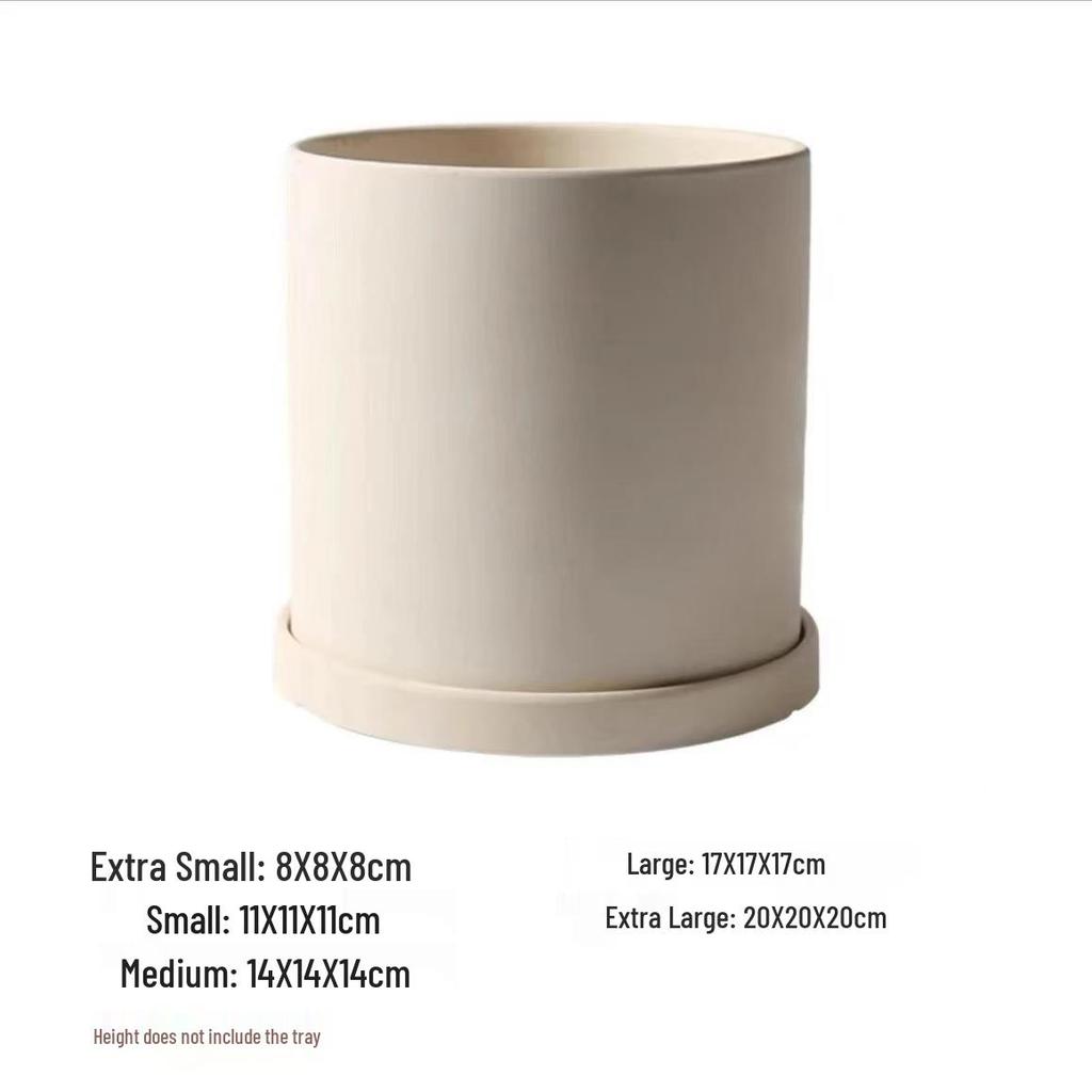 Large White Unglazed Ceramic Pot with Tray for Flowers, Succulents, Orchids, and Bonsai