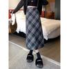 Клетчатая ретро шерстяная миди-юбка: Юбка А-силуэта с высокой талией и разрезом, приталенная миди-длина для осени/зимы 2023