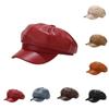 Ladies Retro Casual Solid Color Peaked Cap Light Leather Octagonal Hat