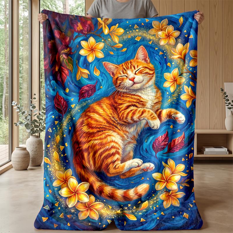 Floral Cats Tree Artwork Theme blanket Lightweight Warm Flannel Blanket Decorative Throw Blanket for Home Decoration