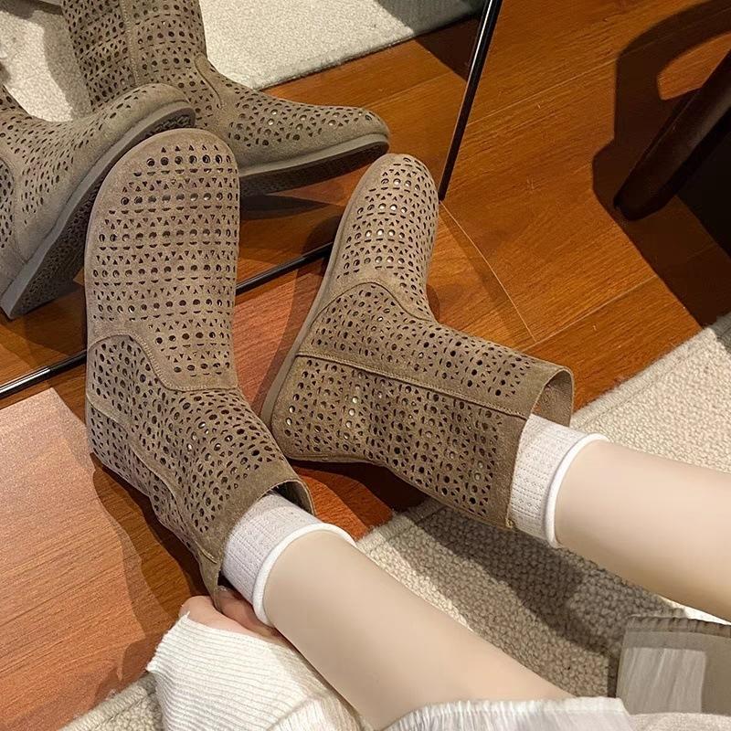 British Style Versatile Maillard Retro Hollow Boots Summer New Boots Breathable Flat Bottom Hole Foreign Air Cool Boots