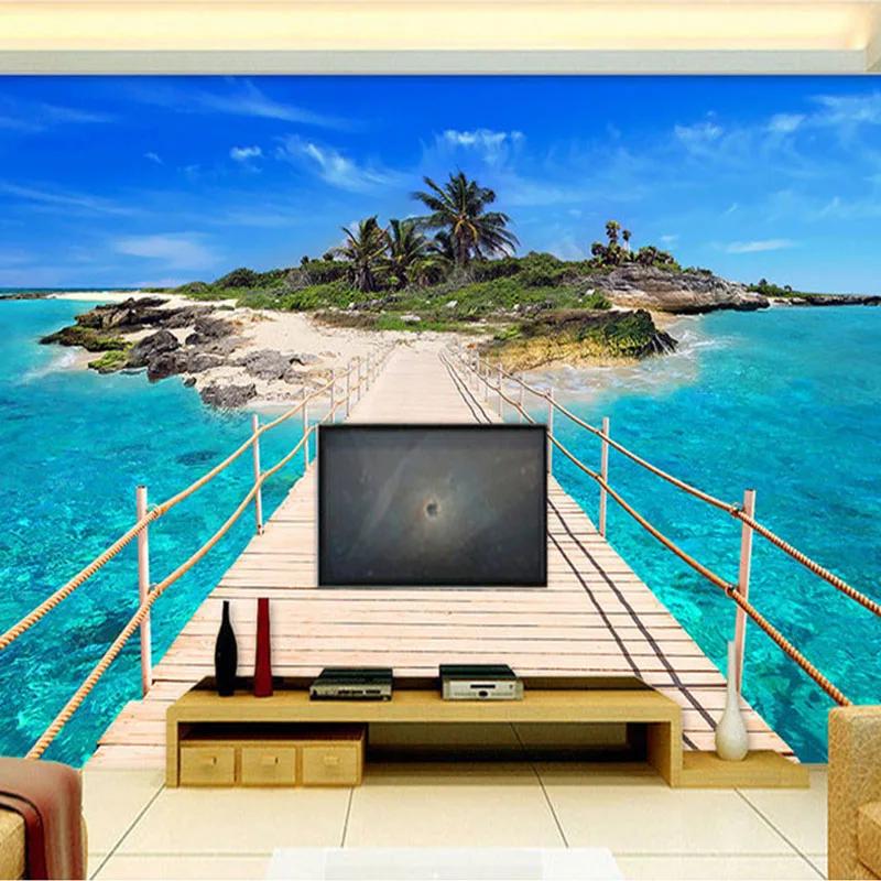 Custom Photo Wall Paper Island Wooden Bridge 3D Landscape Painting Background Wall Decorations Living Room Mural De Parede 3D