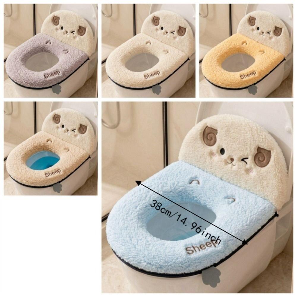 Non-Slip Sheep Toilet Seat Cushion Warm Toilet Gasket Universal Plush Toilet Seat Home Use