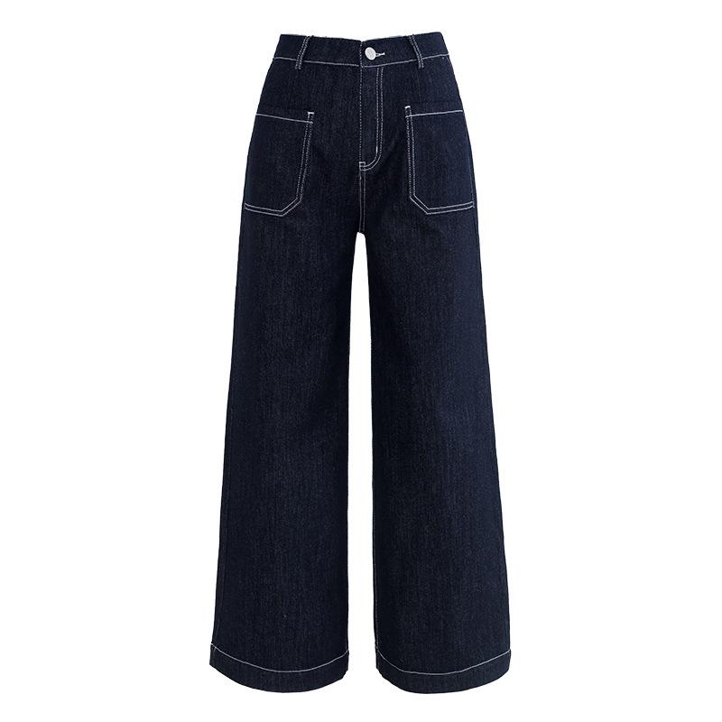 Невыцветающие Весенние Новые Брюки в пол с широкими штанинами и высокой посадкой Простые и прочные Универсальные джинсы для женщин