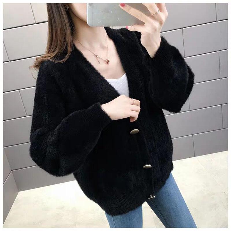 Faux Mink Fleece White Cardigan Sweaters for Women Fuzzy Loose Short  Knit Sweater Jacket Women's Outwear Cardigan Coat
