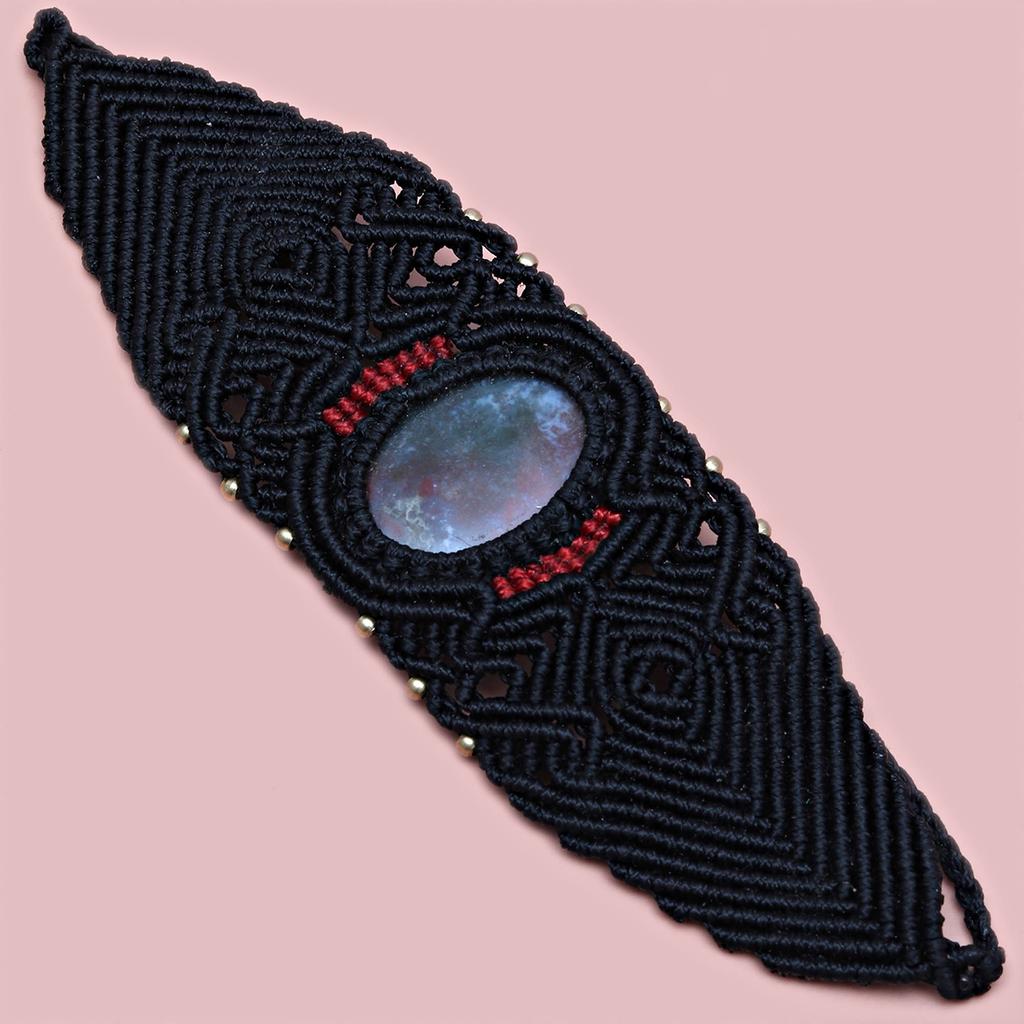 Браслет Bloodstone Macrame Stone Hemp Подвеска Регулируемые бусины Ювелирные изделия