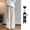 Petite XS Rainbow Fleece-Lined High Waist Wide Leg Pants - Women's Autumn/Winter Casual Straight Leg.