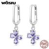 Настоящее серебро 925 пробы, фиолетовые циркониевые серьги с крестом для женщин, ювелирные изделия, подвеска с крестом, серьги-подарок на вечеринку