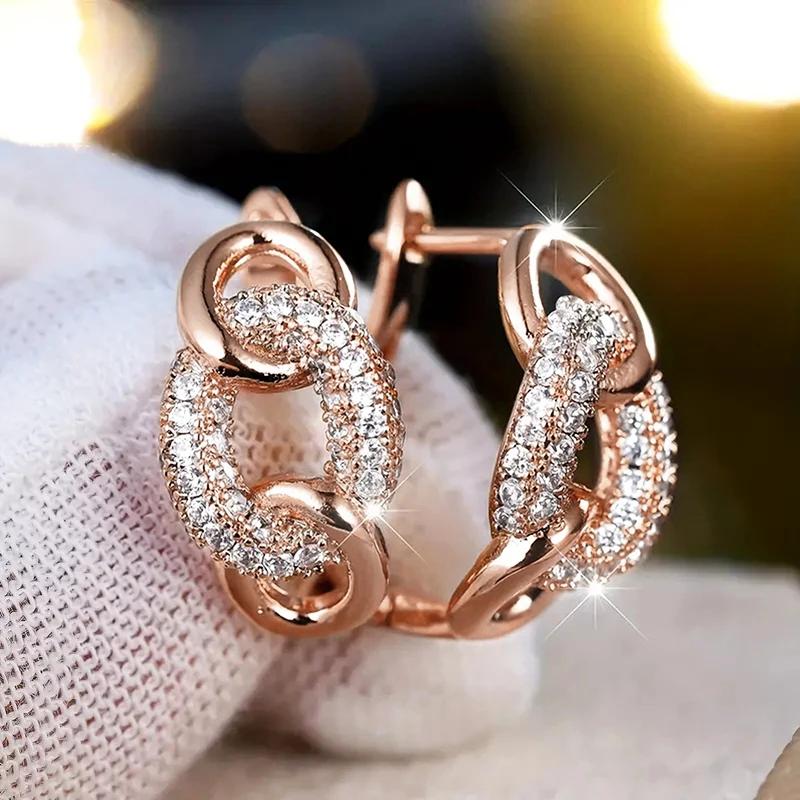 Серьги-кольца Huitan Charms Chain Link Design, изящные модные украшения для свадьбы, ослепительные кубические цирконии, аксессуары для пирсинга