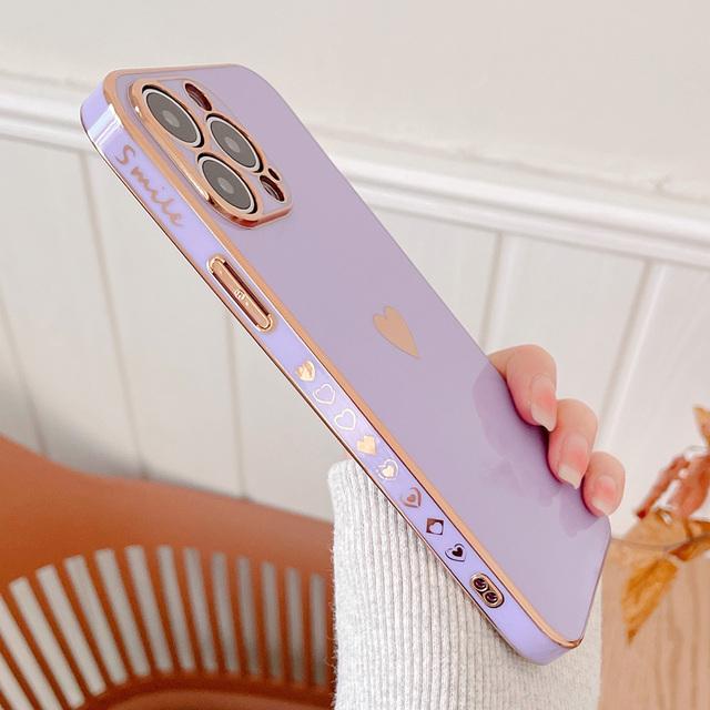 Чехлы с покрытием для iPhone 12 11 13 Pro Max Чехол с гальваническим покрытием Love Heart для iPhone 11 Pro Max 13 Mini Xr Xs Max X 8 7 Plus