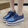 Fashion Fashion Platform Single Shoes Autumn New Round Toe Lace-Up Front Sequin Anti-Slide Heel Low-Top Women's Shoes