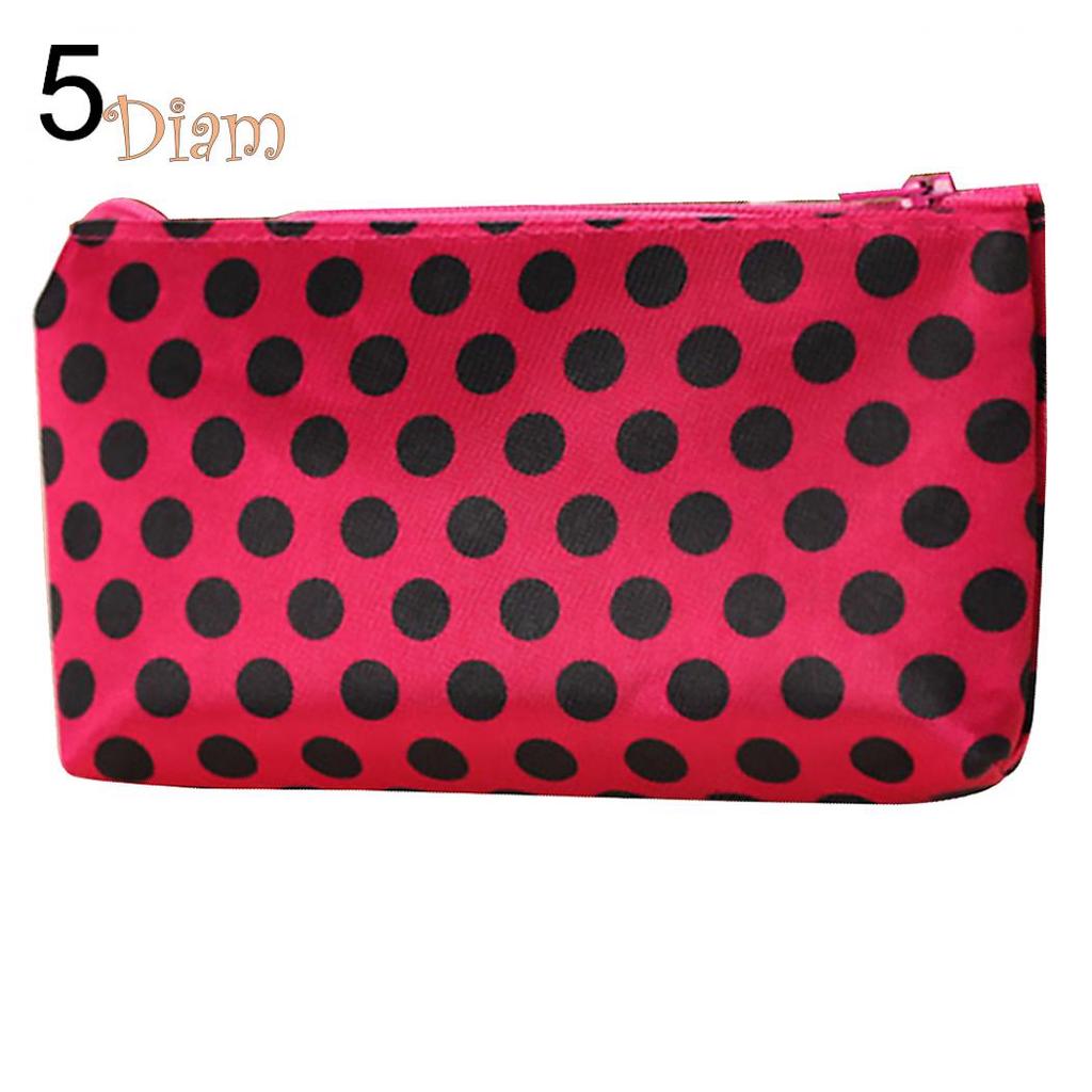 Портативная мини сумка из полиэстера на молнии и принтом в мелкое сердечко для косметических средств и макияжа