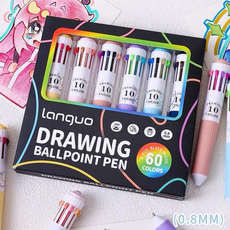 1Set 60 Color Cartoon Ballpoint Pens Soft Grip Press Multicolor Writing Pen For Drawing Writing Office School Supplie Stationery