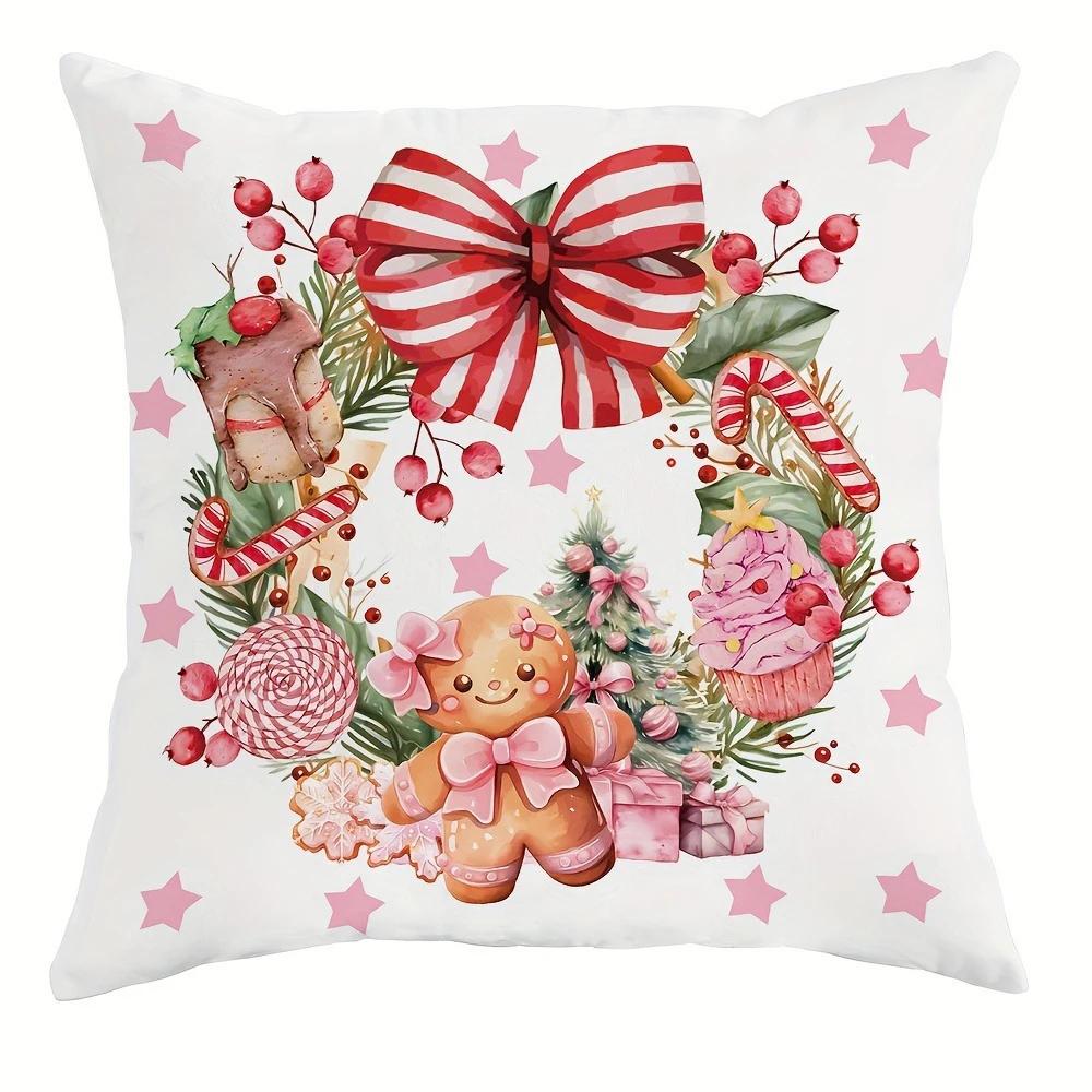 Рождественский декоративный чехол для подушки Рождественский пряничный человечек в виде конфетного домика с рисунком поезда чехол для диванной подушки украшение для дома