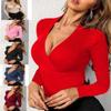 2023 Autumn European & American Style V-neck Slim Fit Knitted Long Sleeve Pullover for Women