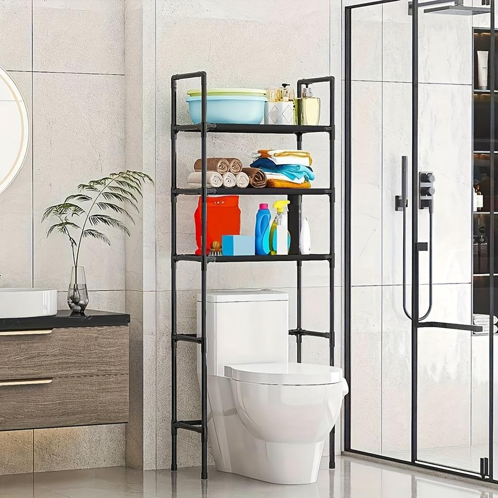 Space-Saving 3-Tier Bathroom Organizer Rack, Over-the-Toilet Plastic Storage Shelf for Essentials and Toiletries