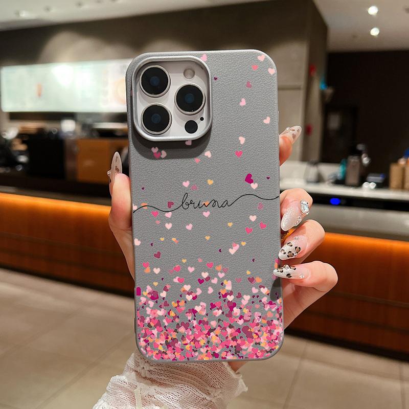 Чехол для телефона Romantic Little Hearts для iPhone 16 15 14 Pro Max 14 Plus 13 12 Pro Max 11 с противоударной текстурой из кожи и мягким покрытием TPU