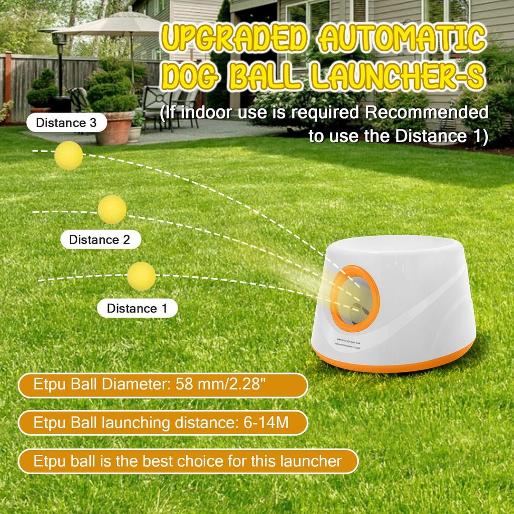 Automatic Ball Launcher for Dogs, Interactive Fetch Machine with 3-Level Distance(20-46ft) & 5 Balls, Dog Ball Thrower for Indoor & Outdoor Play