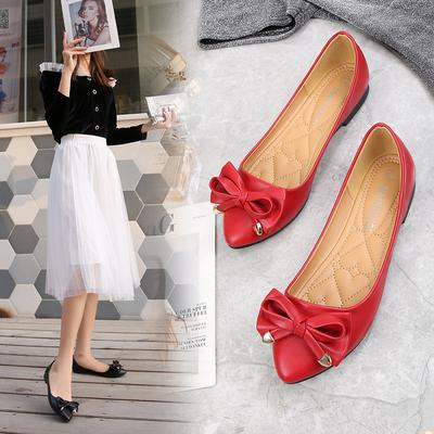 Легкая повседневная женская обувь с бантом, на плоской подошве, модные туфли-лодочки с мелким вырезом, большой размер 46