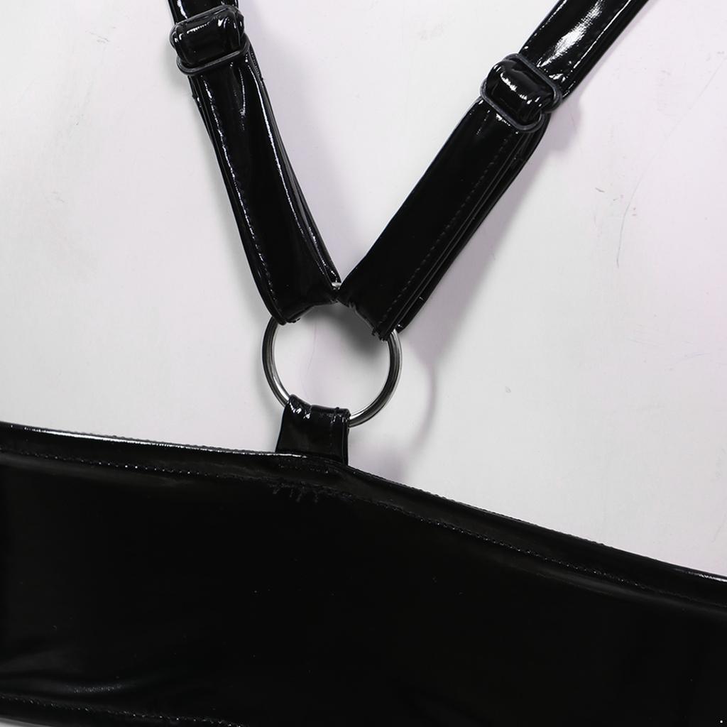 Женский бюстгальтер из лакированной кожи с мокрым эффектом и открытой чашкой, топы с регулируемыми бретелями и уплотнительным кольцом, укороченный топ, нижнее белье