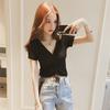 Summer New Korean Style V-neck Drawstring Navel-baring Sexy Short Top Women's Waist Design Slim Short-sleeved T-shirt