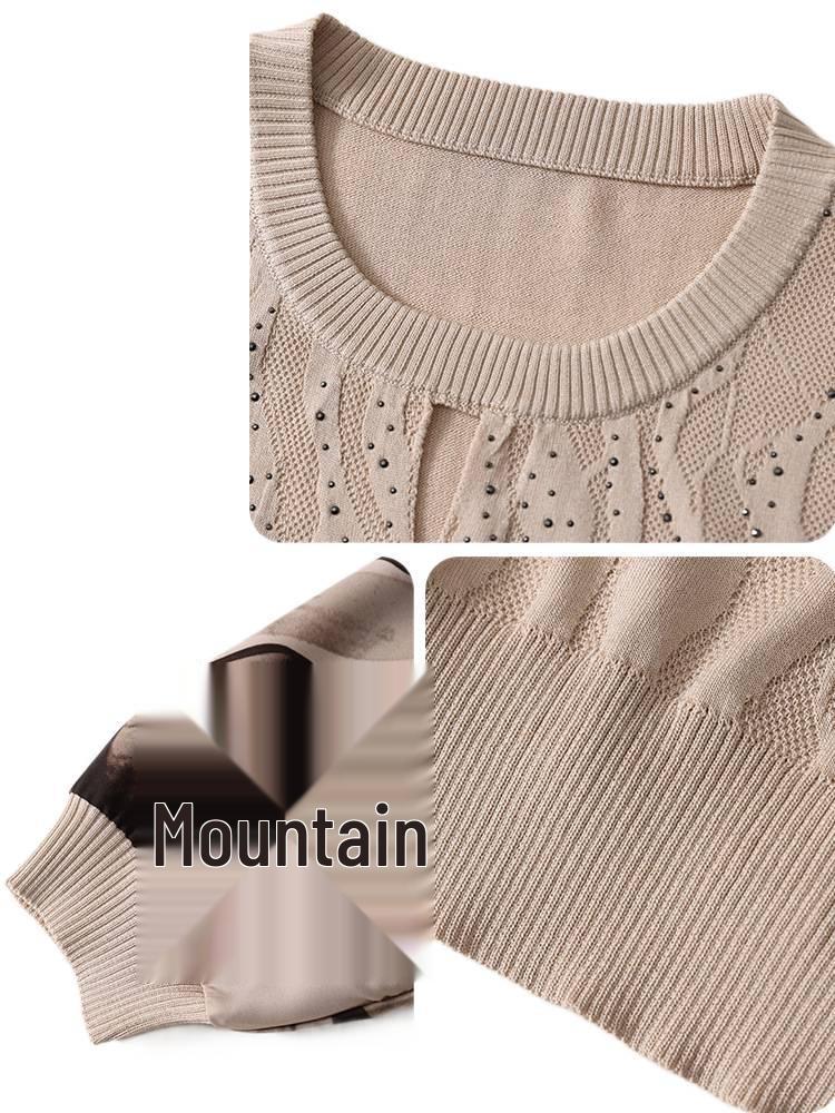 Вязаный осенний топ для мамы 2025 - Модная легкая футболка для женщин среднего возраста