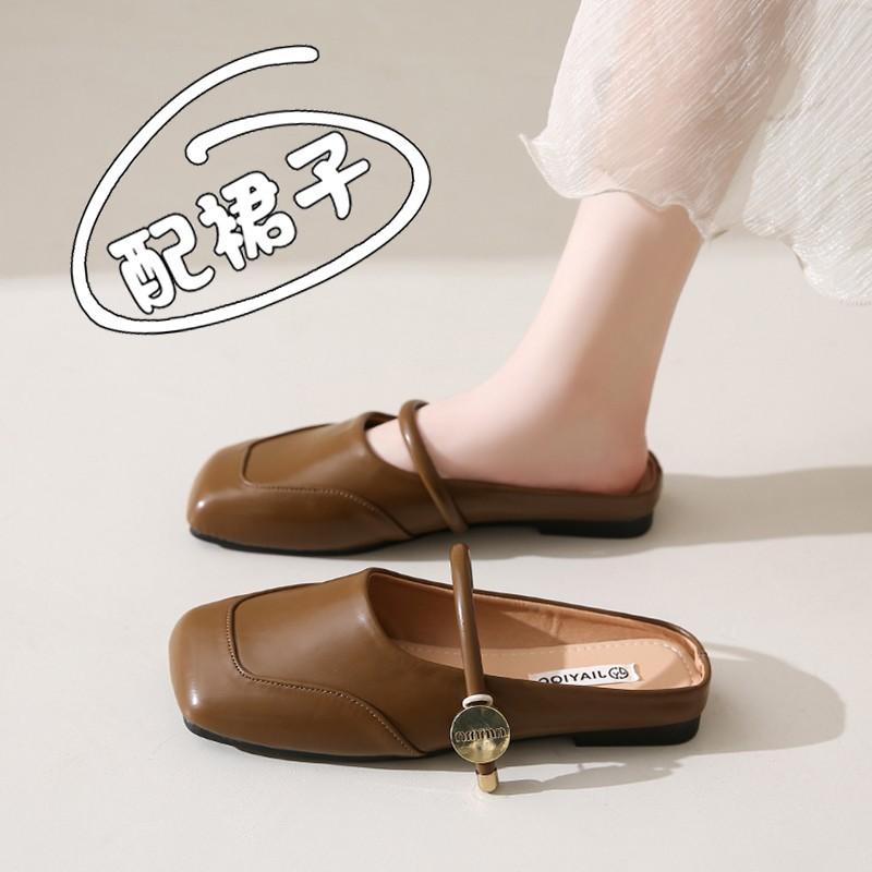 Тапочки Baotou, женские, новинка 2025 года, летняя одежда, высококачественные сандалии в стиле ретро с квадратной головкой, одна педаль, одиночные туфли Muller