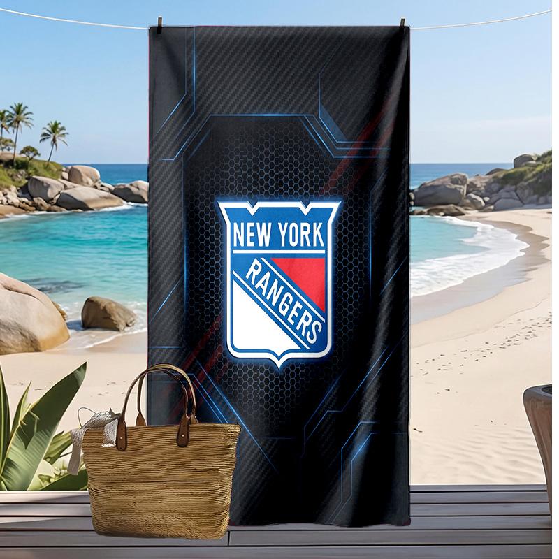 Пляжное полотенце с принтом New York Rangers Мягкое Портативное Быстросохнущее?Сухое полотенце для бассейна, летнего отпуска, активного отдыха на природе