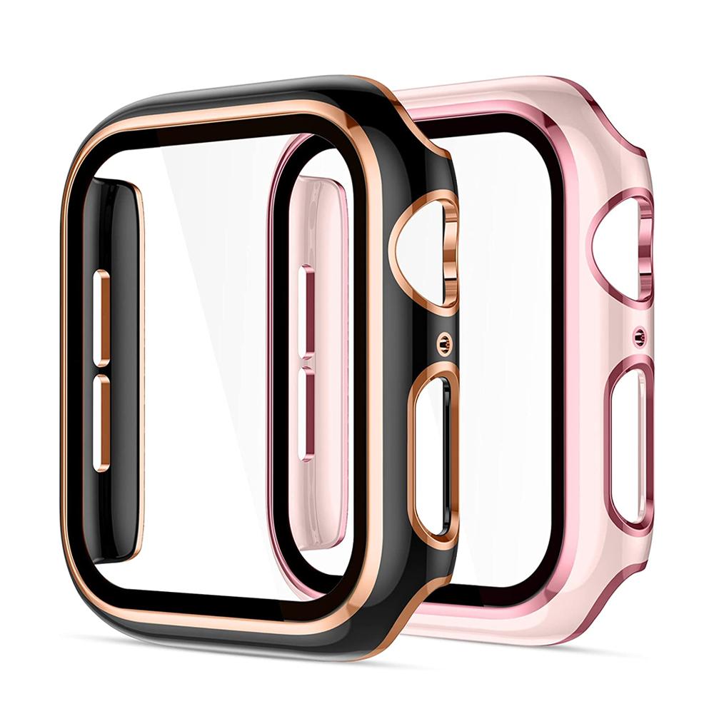 Защитное стекло + Чехол-бампер из ПК для Apple Watch 45мм 44мм 41мм 42мм 40мм 38мм iWatch series 9 8 7 SE 6 5 4