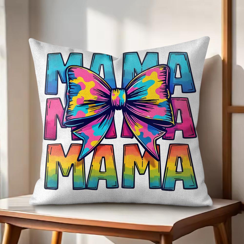 Leopard print with bow mama Cushion Cover Natural Linen Organic Fabric DoubleSided Printing Couch Pillow Covers Home Decor