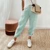 Women Casual  Stripe Print  Up Trendy Pants Baggy Elastic Waist Straight Leg Comfort Trousers With Pocket