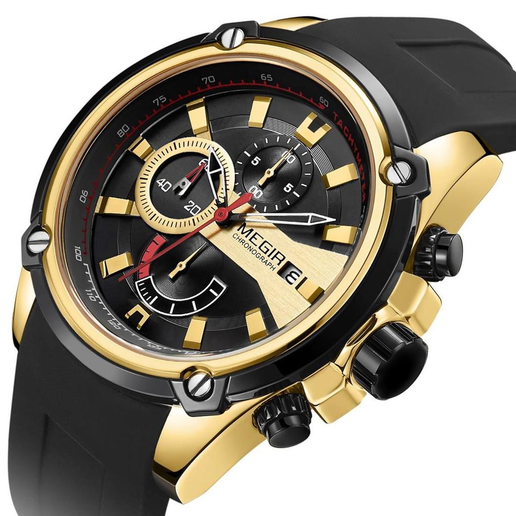 Megir Chronograph Men Sport Watch Male Silicone Automatic Date Quartz Watches Mens Luxury Brand Waterproof Relogio Masculino