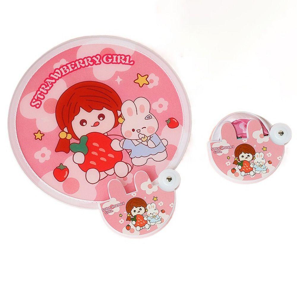 Hand-operated Mini Round Fan With Handle Portable Cloth Fan Cartoon Folding Round Fan  Summer