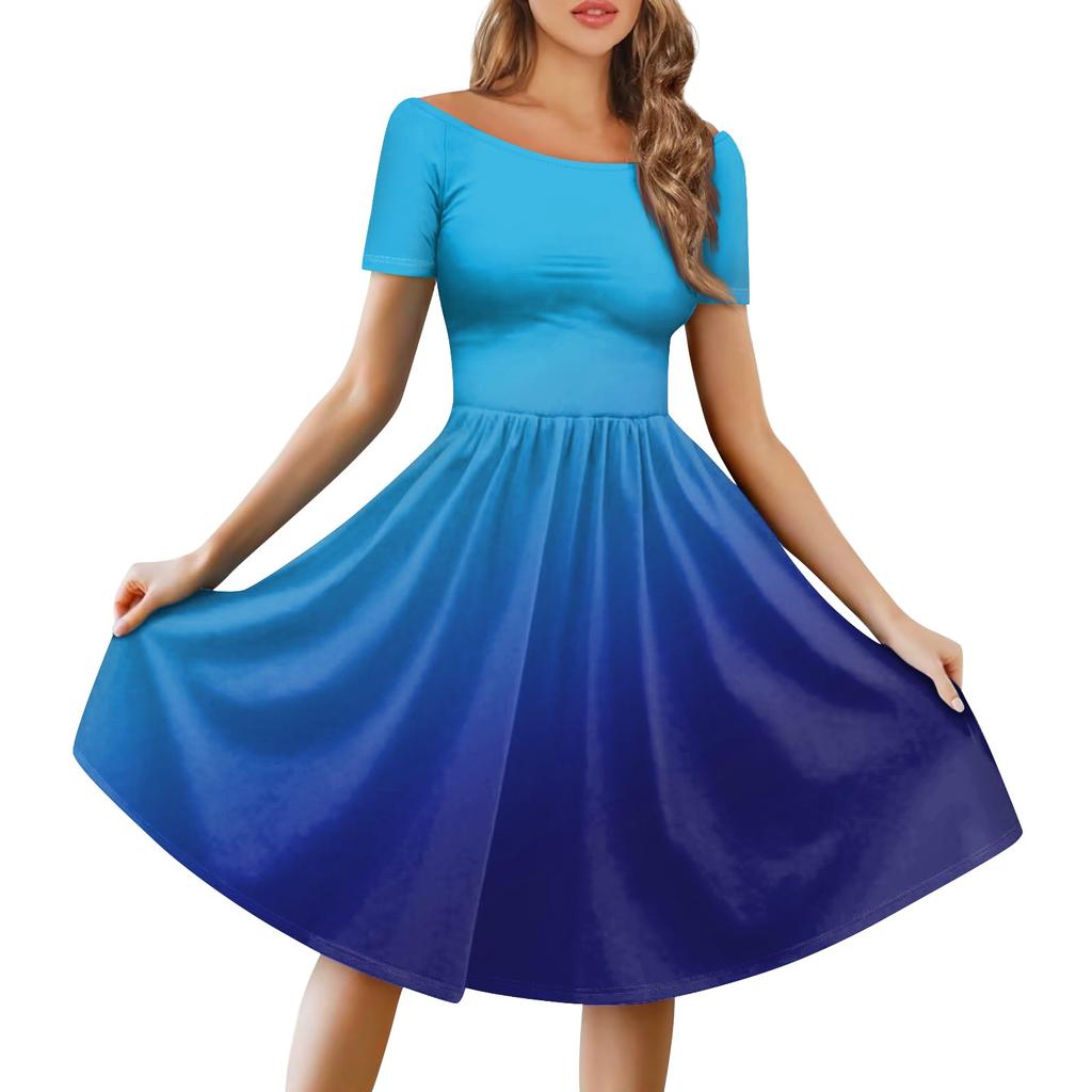 Women's Dress Short Sleeve Raglan Round Neck Large Neck Off Shoulder Gradient Dress