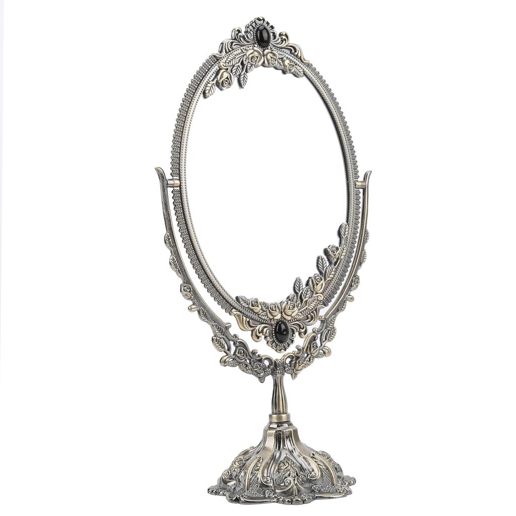 Зеркало для макияжа Европейское Металлическое Ретро Двустороннее Зеркало для Ванной Комнаты Спальни Туалетного Столика(Бронза Большая )