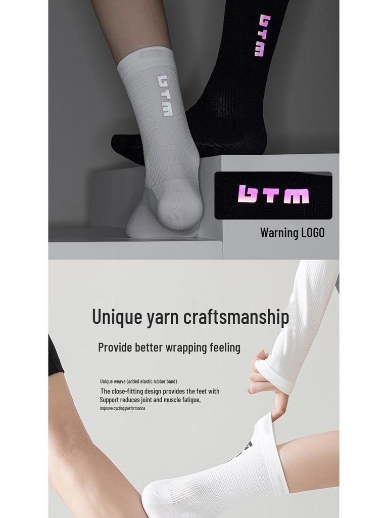 Men's and Women's Anti-Odor Reflective Cycling and Running Mid-Calf Socks