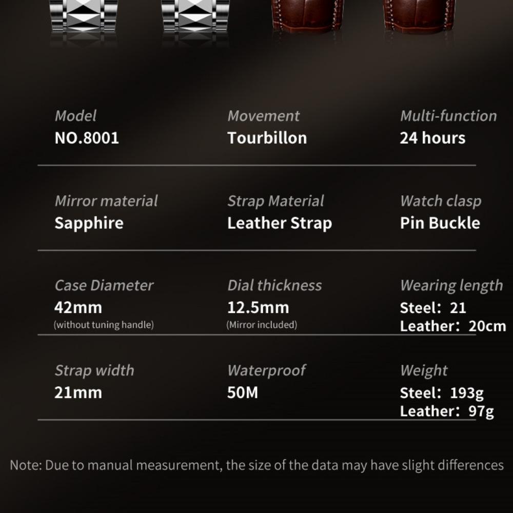 OUPINKE Мужские часы Tourbillon Механические полые водонепроницаемые мужские часы High-end Watch