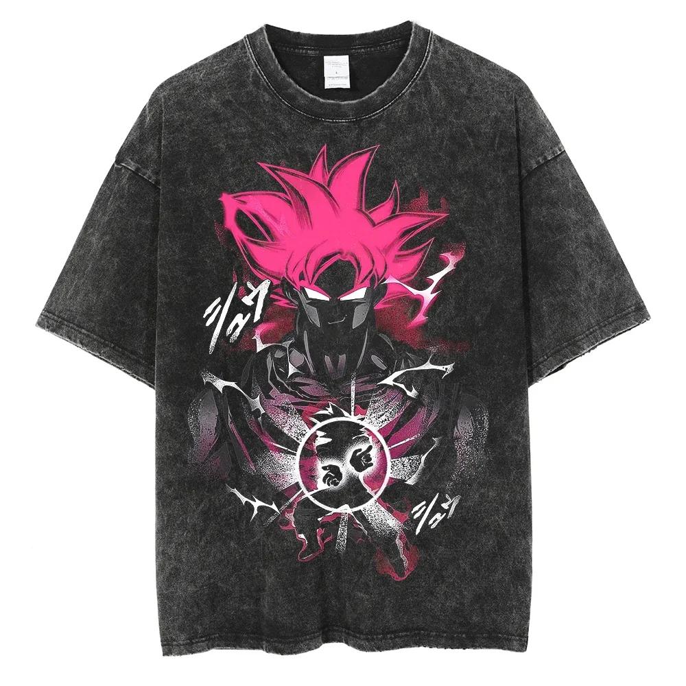New Dragon Ball Anime High Quality TShirt Men and Women Cotton Vintage Washed Print Retro Streetwear Sports Fitness Tops