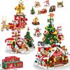 Diy 8In1 Lights Christmas Elk Deer Santa Claus Train Architecture Store Street View Xmas Tree Snow House Building Block Kit Toy