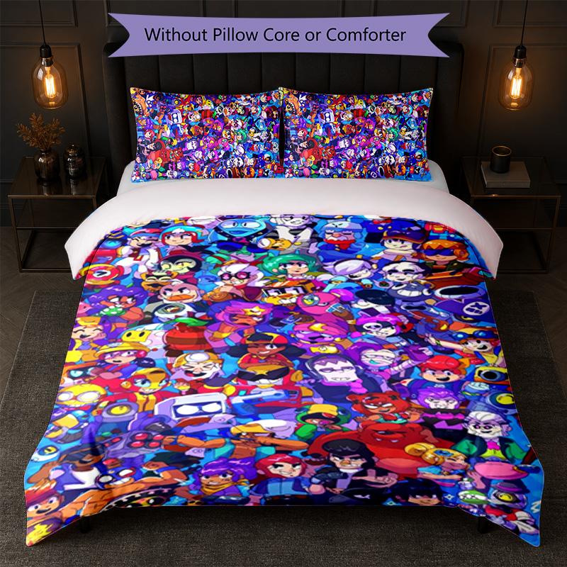 Brawl Stars Print 3Pcs Duvet Cover Set 1 Duvet Cover and 2 Pillowcases Soft Bed Linen For Household Bedroom