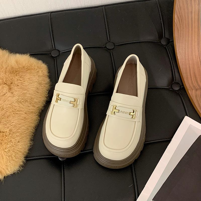 Лоферы женские новые весенние туфли на платформе в стиле ретро с одной педалью маленькие кожаные туфли