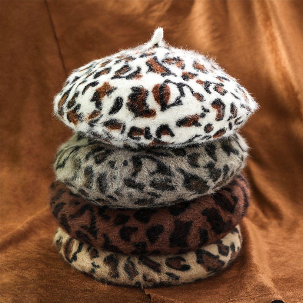 French Style Winter Warm Soft French Hat Beret Berets for Women Leopard Print Hat