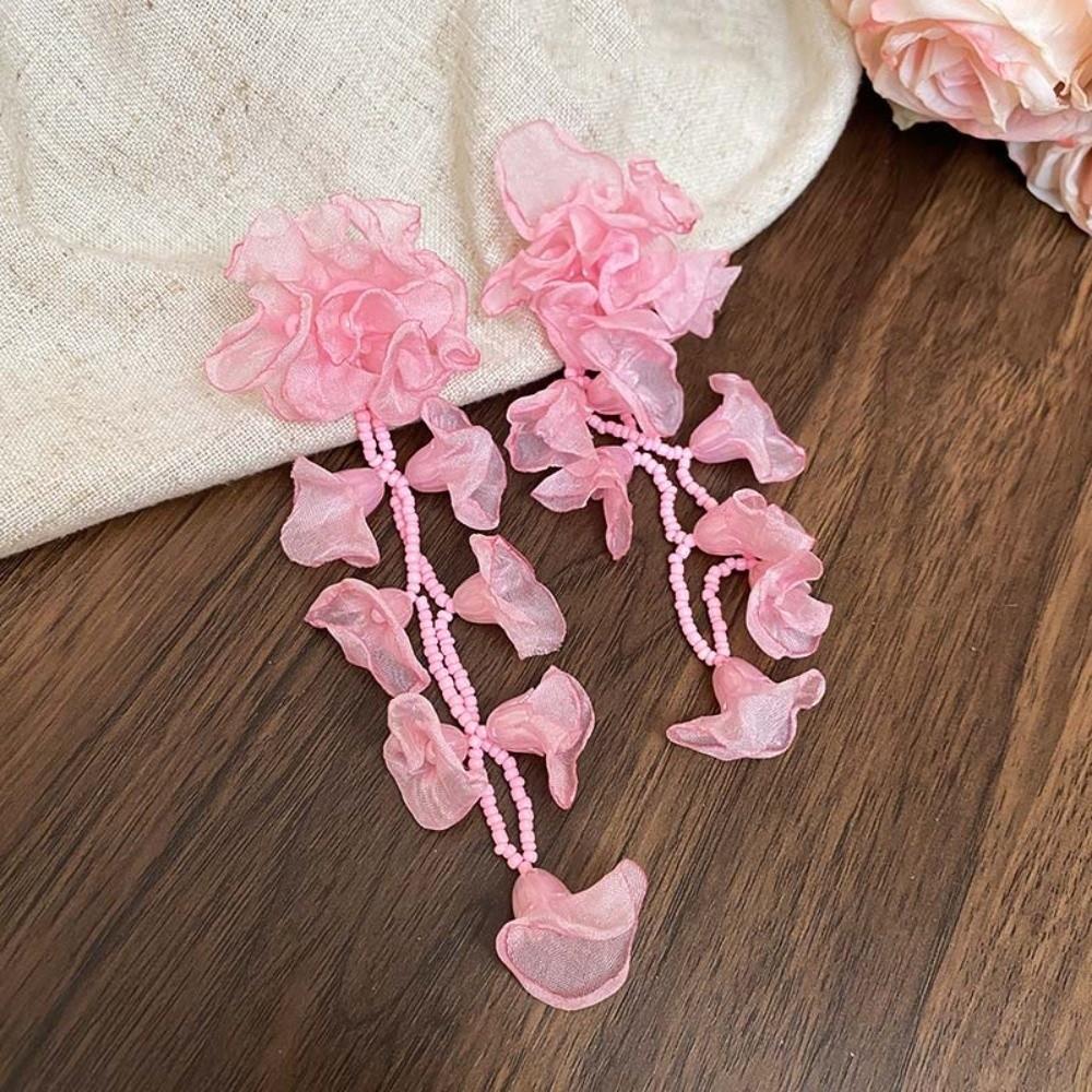 1 pair Bohemian Style Vacation Flower Eardrops with Beads Tassel Women Seaside Earrings Bride