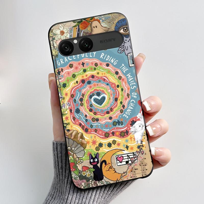 Cute Case For Sony Xperia 10 VII Fundas Capa Printing Shell Protective Cover Soft Silicone Cartoon Black Casing Coque