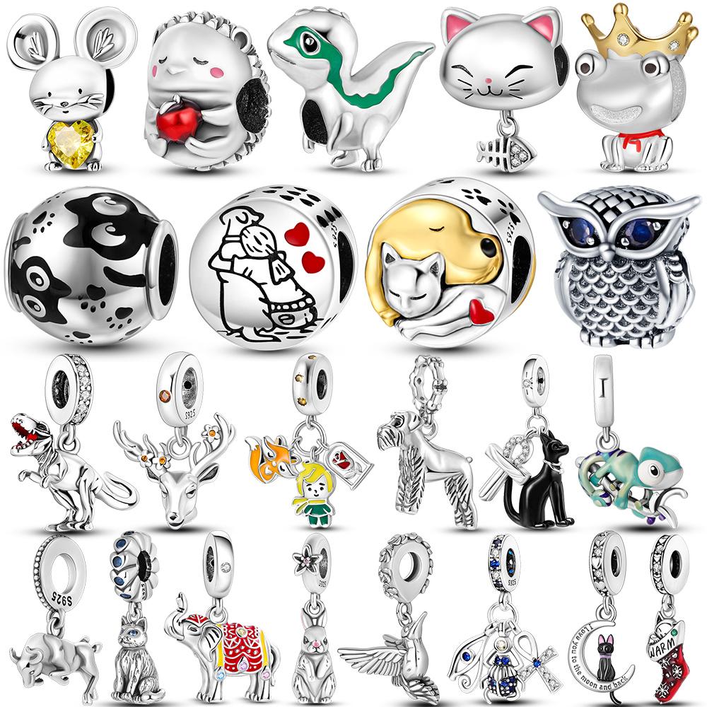 Стерлингового Серебра 925 Динозавр Кошка Собака Собачка Лягушка Птица Бусины Божья Коровка Подвеска Подходит Оригинальные Подвески Браслет Серебро 925 Изготовление Ювелирных Изделий