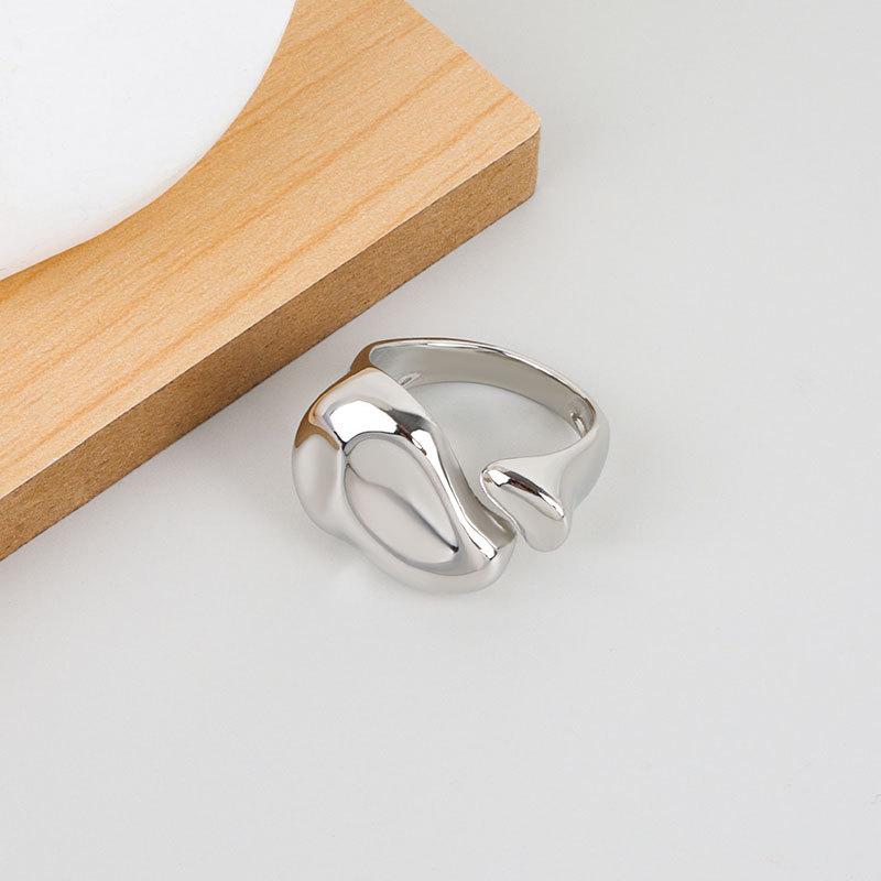 Geometric Glossy Concave Convex Shaped Ring Female Niche Design Personality High Sense Finger Ring Ins Cold Temperament Opening Index Finger Ring