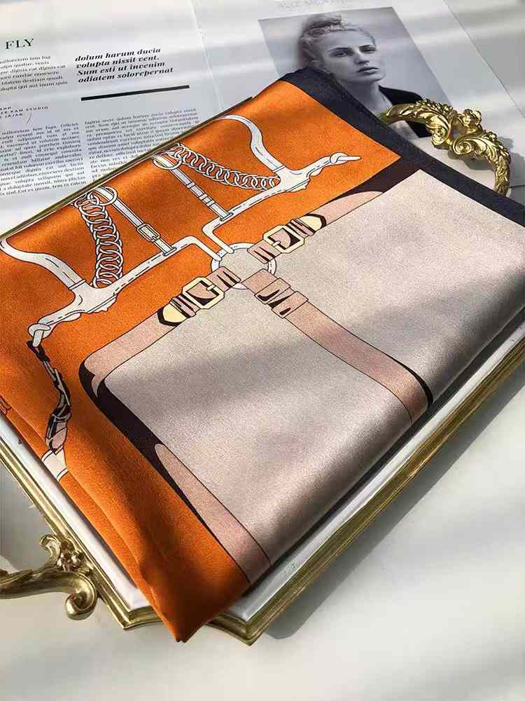 [BYSIFA] Fashion New Orange Grey Scarves Women Elegant New 100% Silk Scarf Shawl Printed Fall Winter Ladies Brand Scarves Wraps