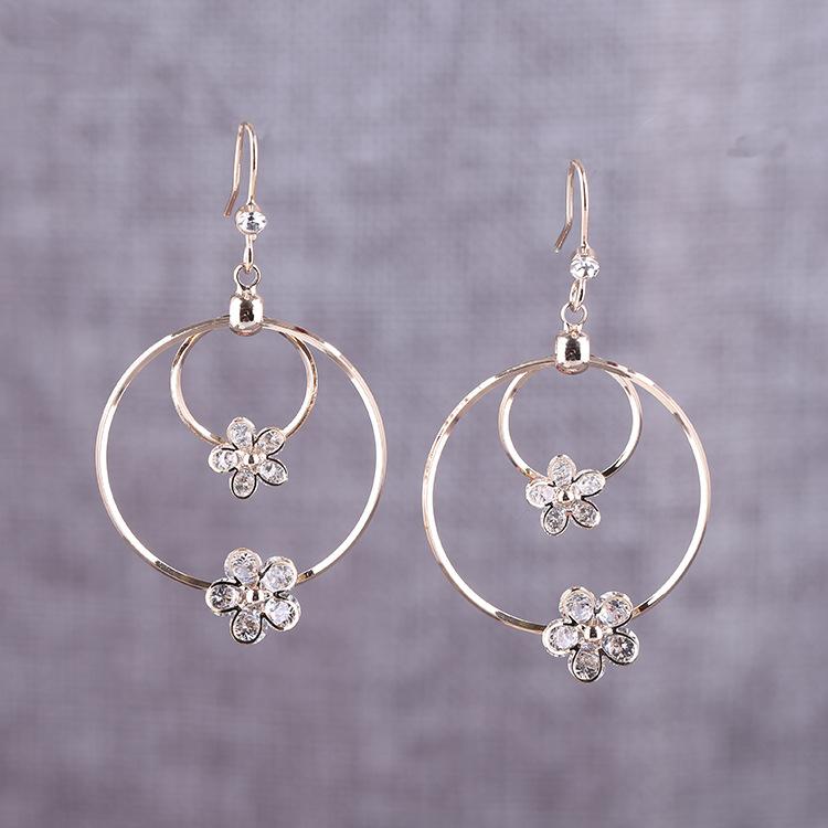 Luxury Zircon Flower Round Hoop Clip On Earrings Without Piercing Women Bride Long Ear Cuff Vintage Jewelry