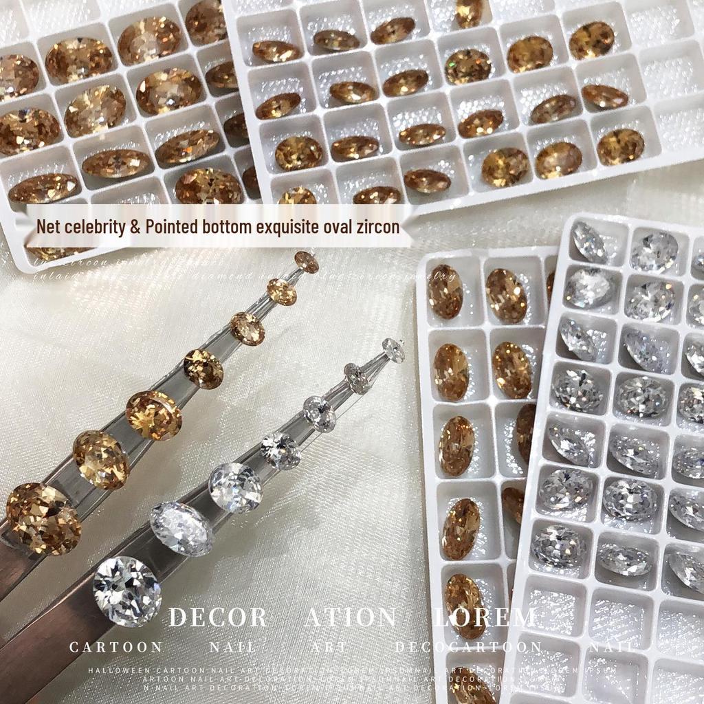 Элегантные камни для нейл-арта из циркония: Сверкающие белые и шампанские бриллианты неправильной овальной формы